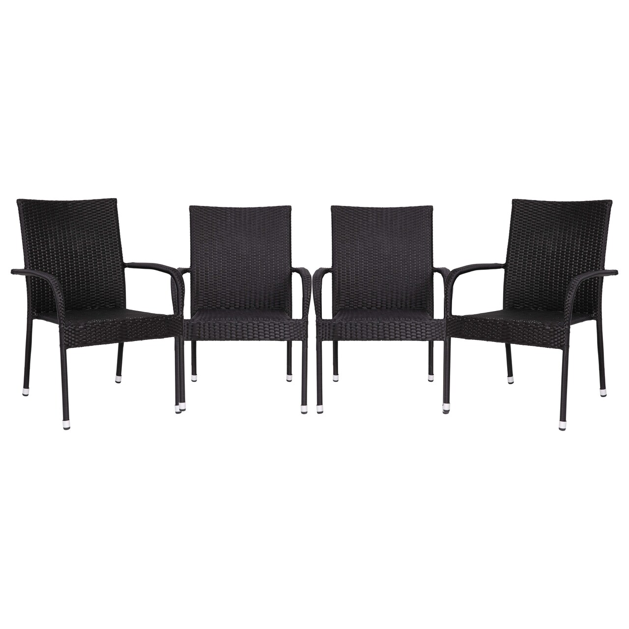Merrick Lane Set of Mathias Indoor/Outdoor Black Wicker Patio Chairs with Powder Coated Steel Frame, Comfortably Curved Back and Arms
